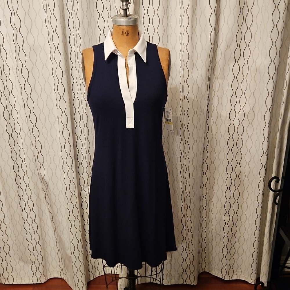 Karen Kane Navy and White Keyhole Dress